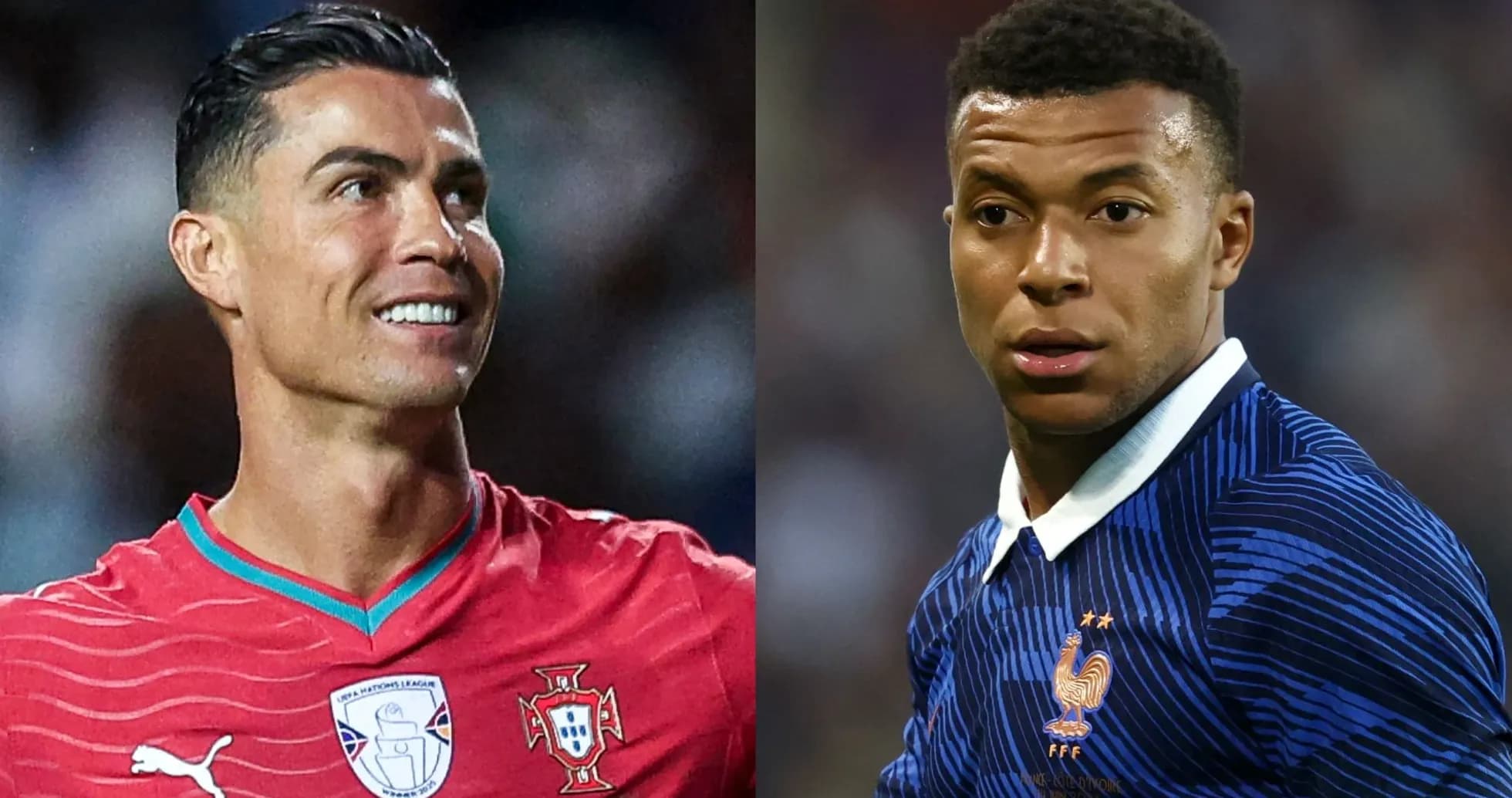 Cristiano Ronaldo y Kylian Mbappé en sus uniformes