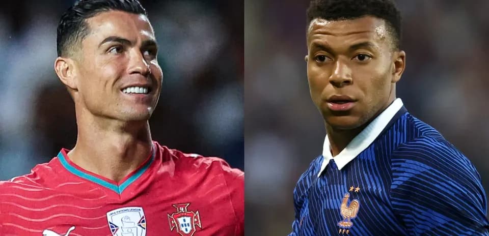 Cristiano Ronaldo y Kylian Mbappé en sus uniformes