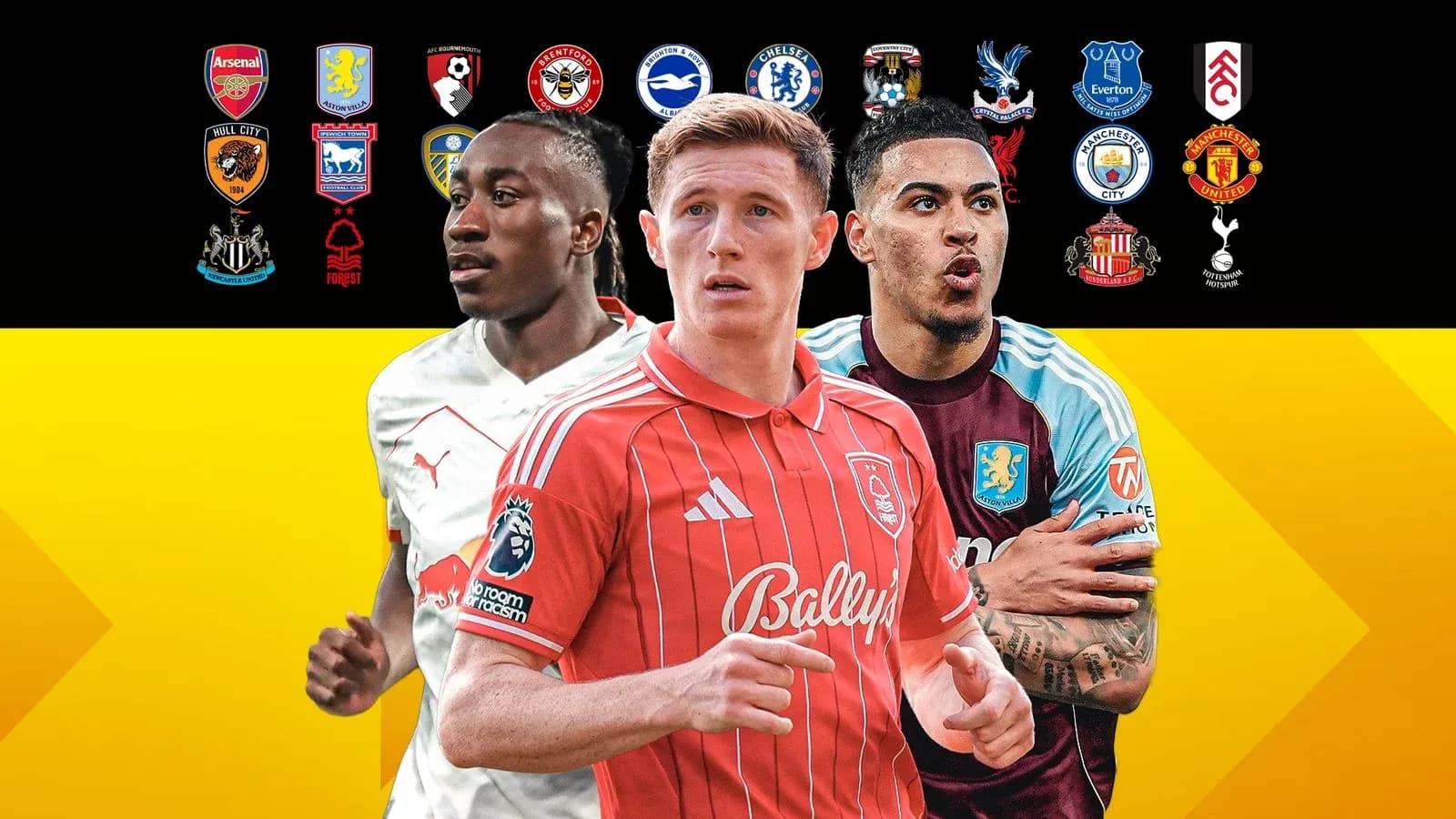 Jugadores de fútbol destacados con logotipos de equipos de fondo
