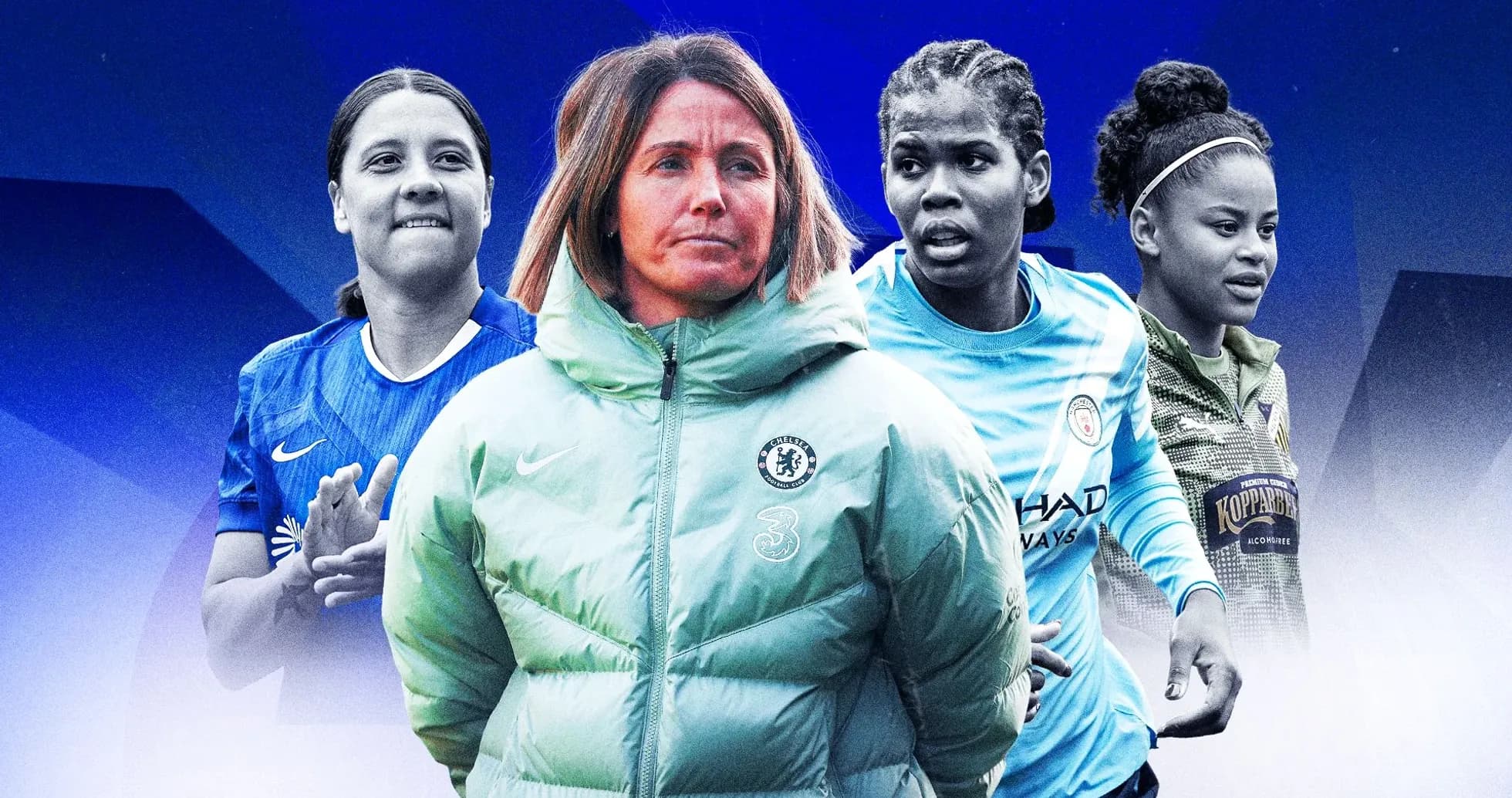 Jugadoras de fútbol y entrenadora en primer plano