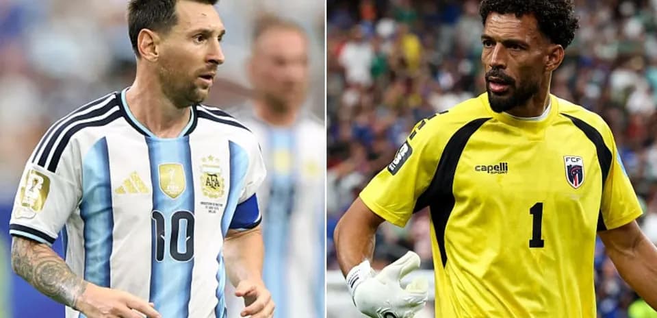 Lionel Messi y portero de Cabo Verde en acción
