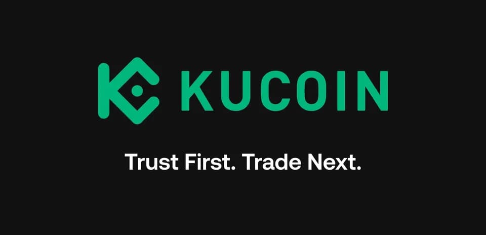 Logo de KuCoin con eslogan de confianza y comercio