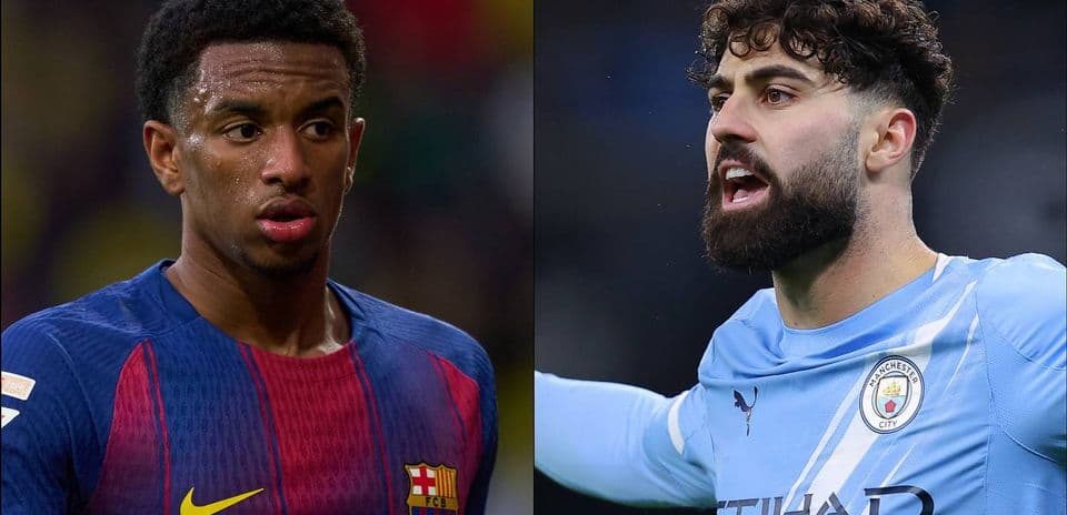 Jugadores de Barcelona y Manchester City durante partido
