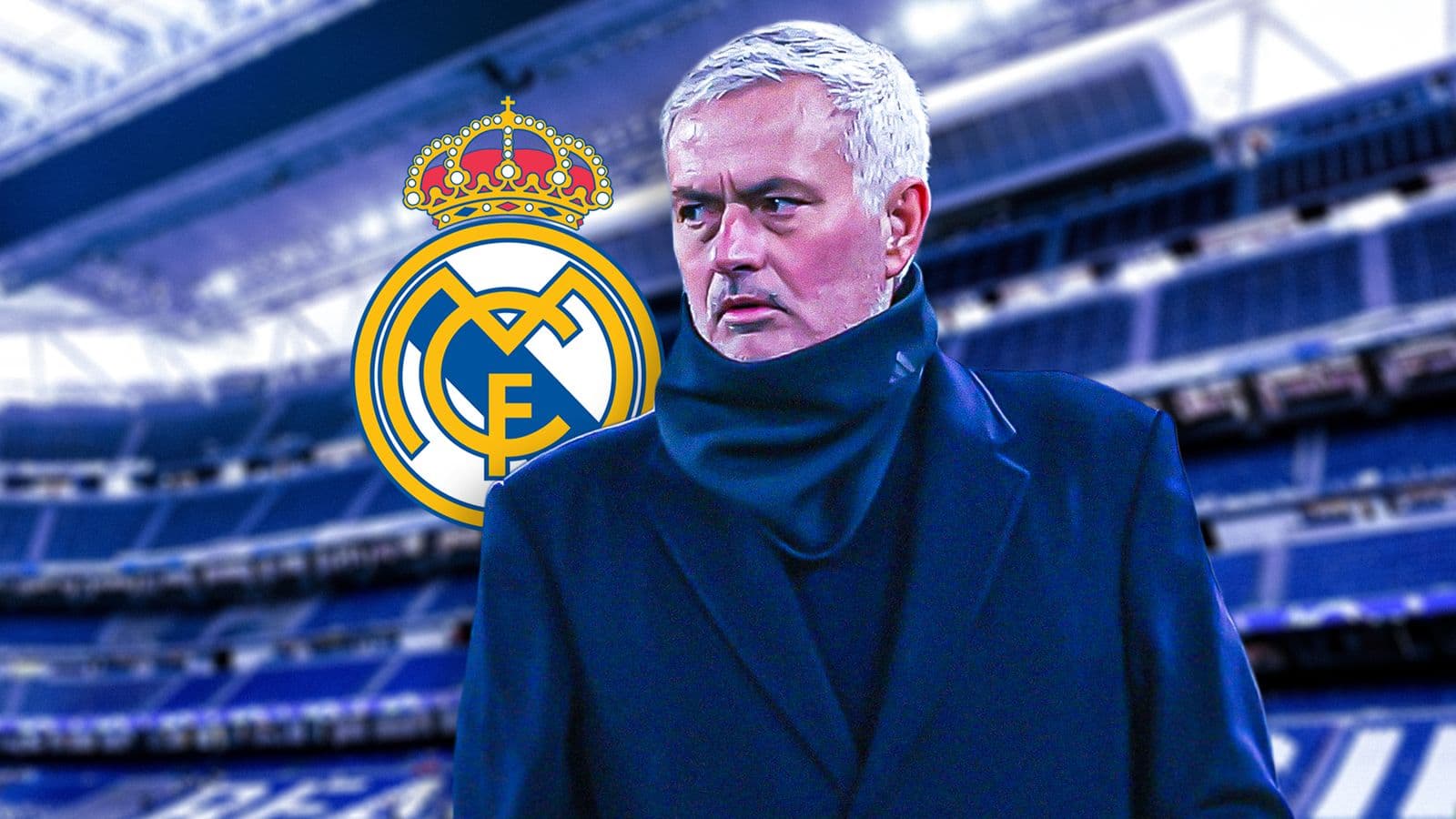 Entrenador frente al logo del Real Madrid en estadio
