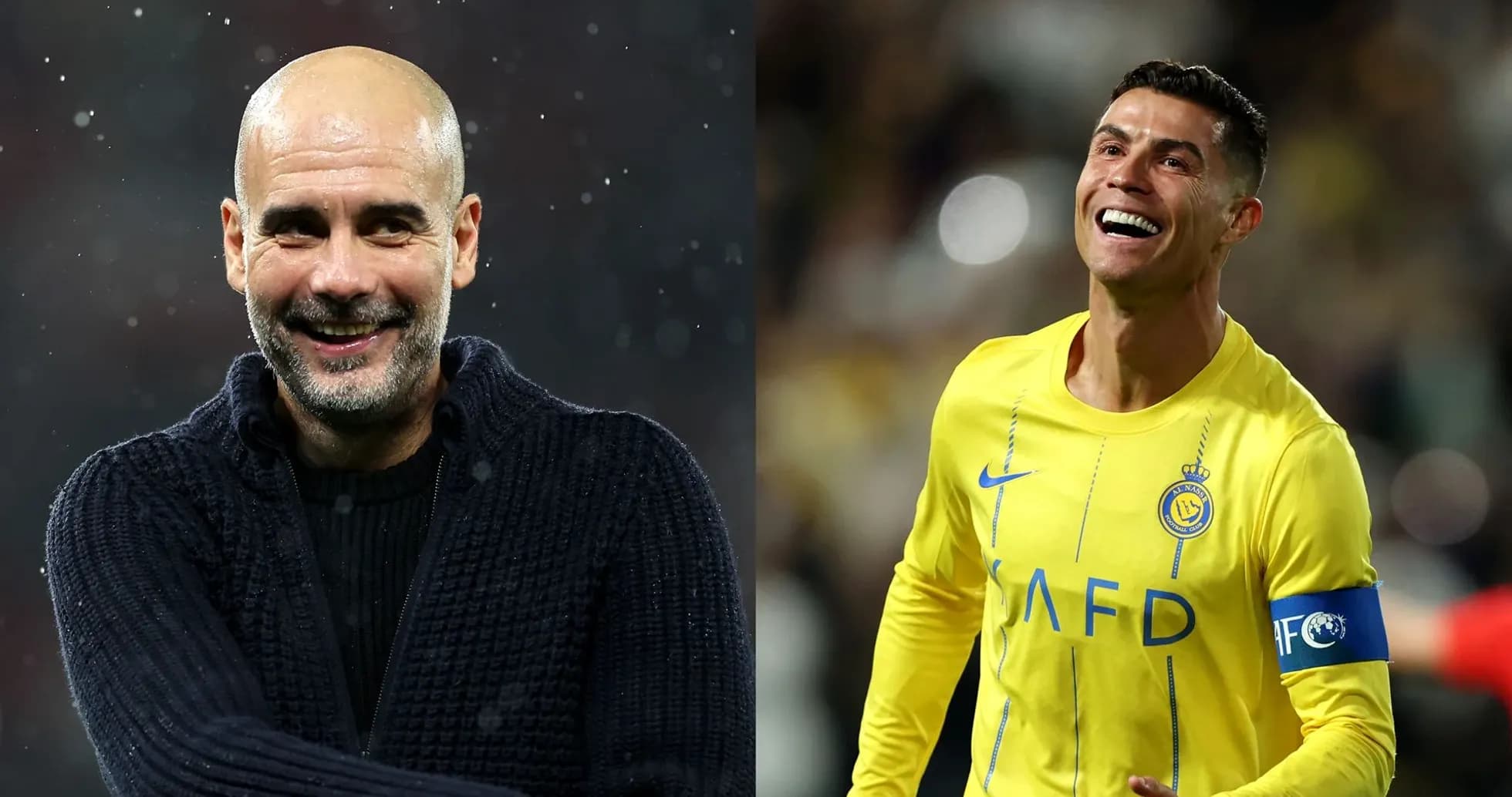 Pep Guardiola y Cristiano Ronaldo en el campo