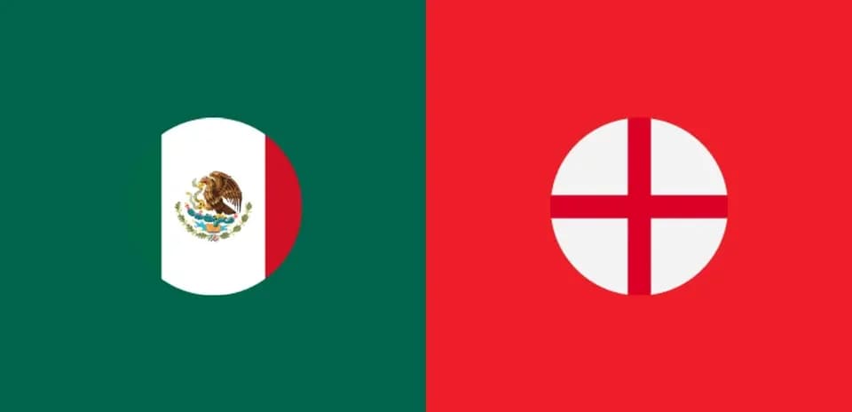 Banderas de México e Inglaterra en fondo colorido