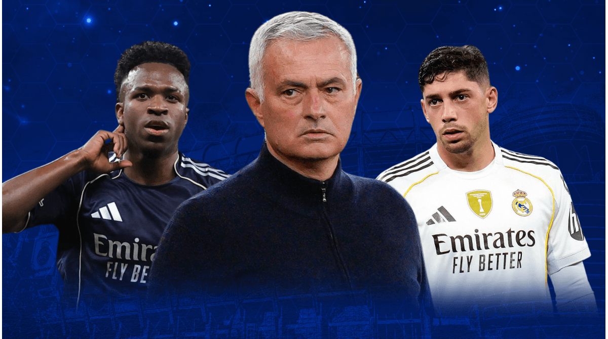 Vinícius Jr., José Mourinho y Federico Valverde juntos
