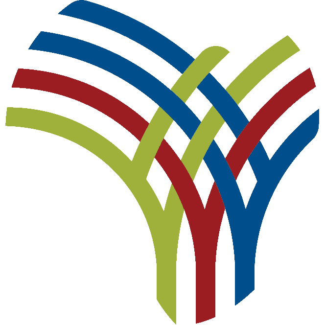 Logotipo colorido con formas entrelazadas