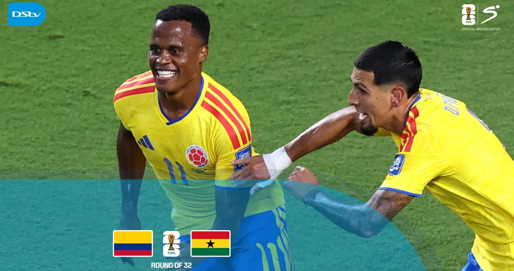 Jugadores de Colombia celebrando un gol en el partido