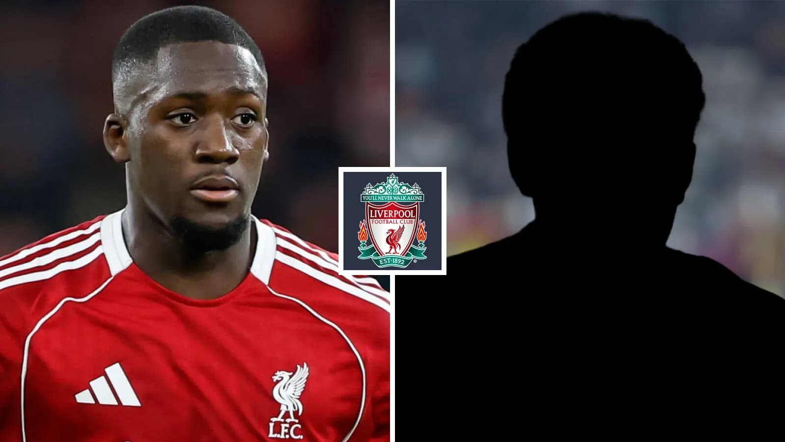 Jugador de Liverpool en uniforme rojo, fondo oscuro
