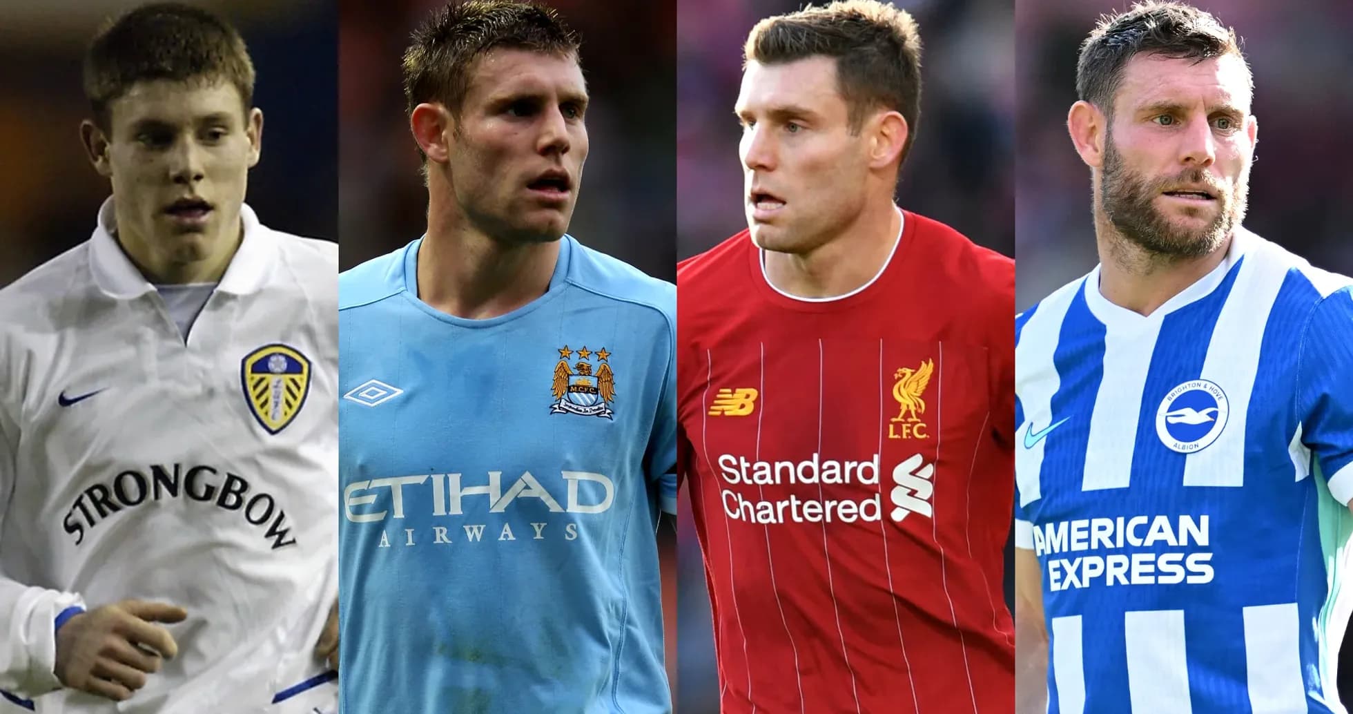 Cuatro imágenes de un jugador de fútbol en diferentes clubes