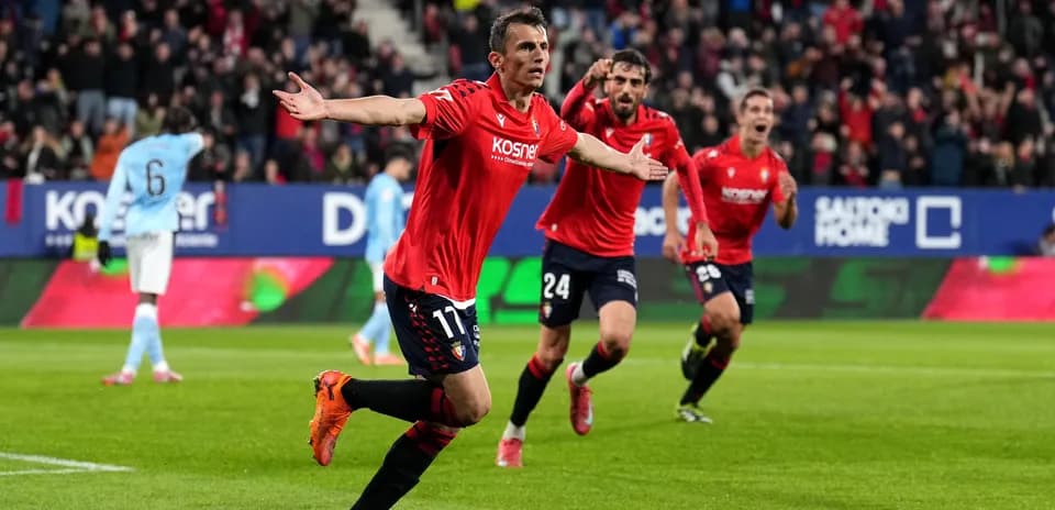 Celebración de jugadores de Osasuna en el partido