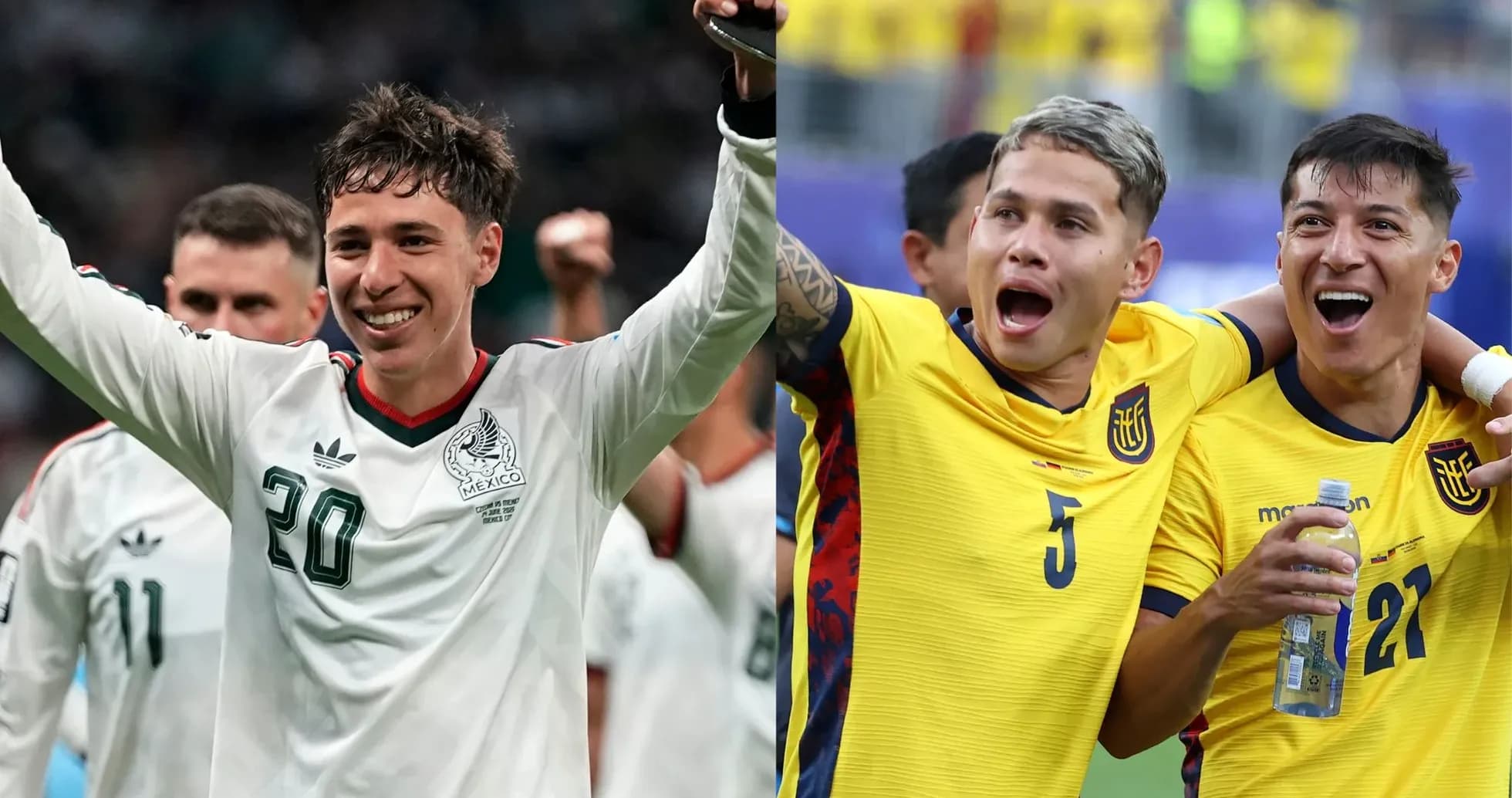 Jugadores de México y Ecuador celebrando un triunfo