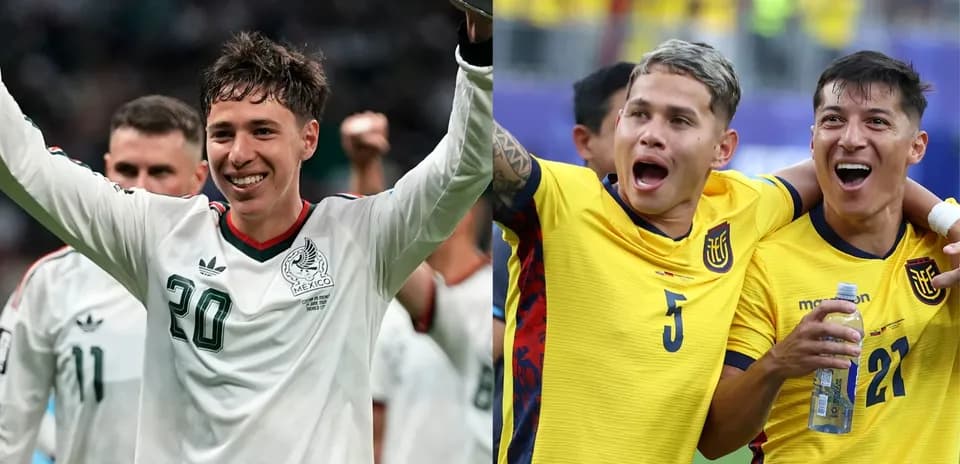 Jugadores de México y Ecuador celebrando un triunfo