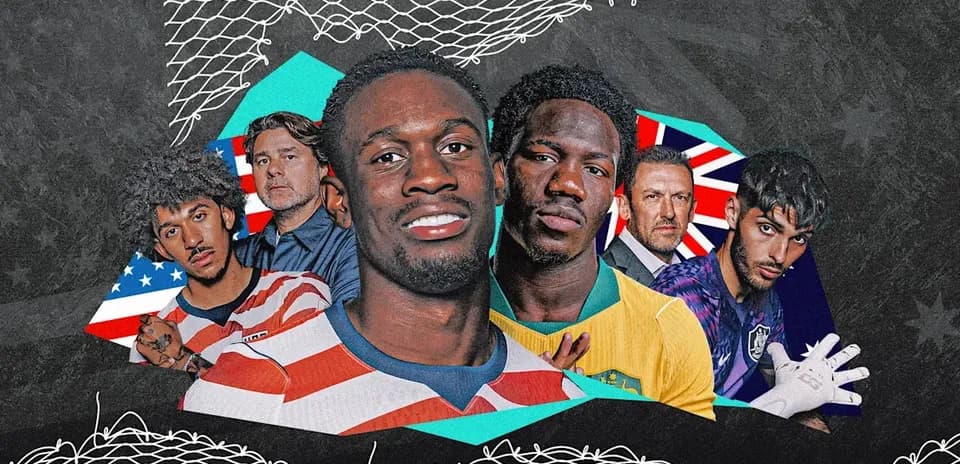 Jugadores y entrenadores destacados en fondo artístico