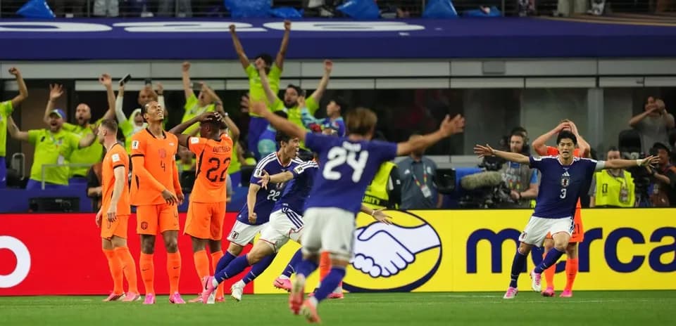 Celebración de Japón tras un gol contra Países Bajos