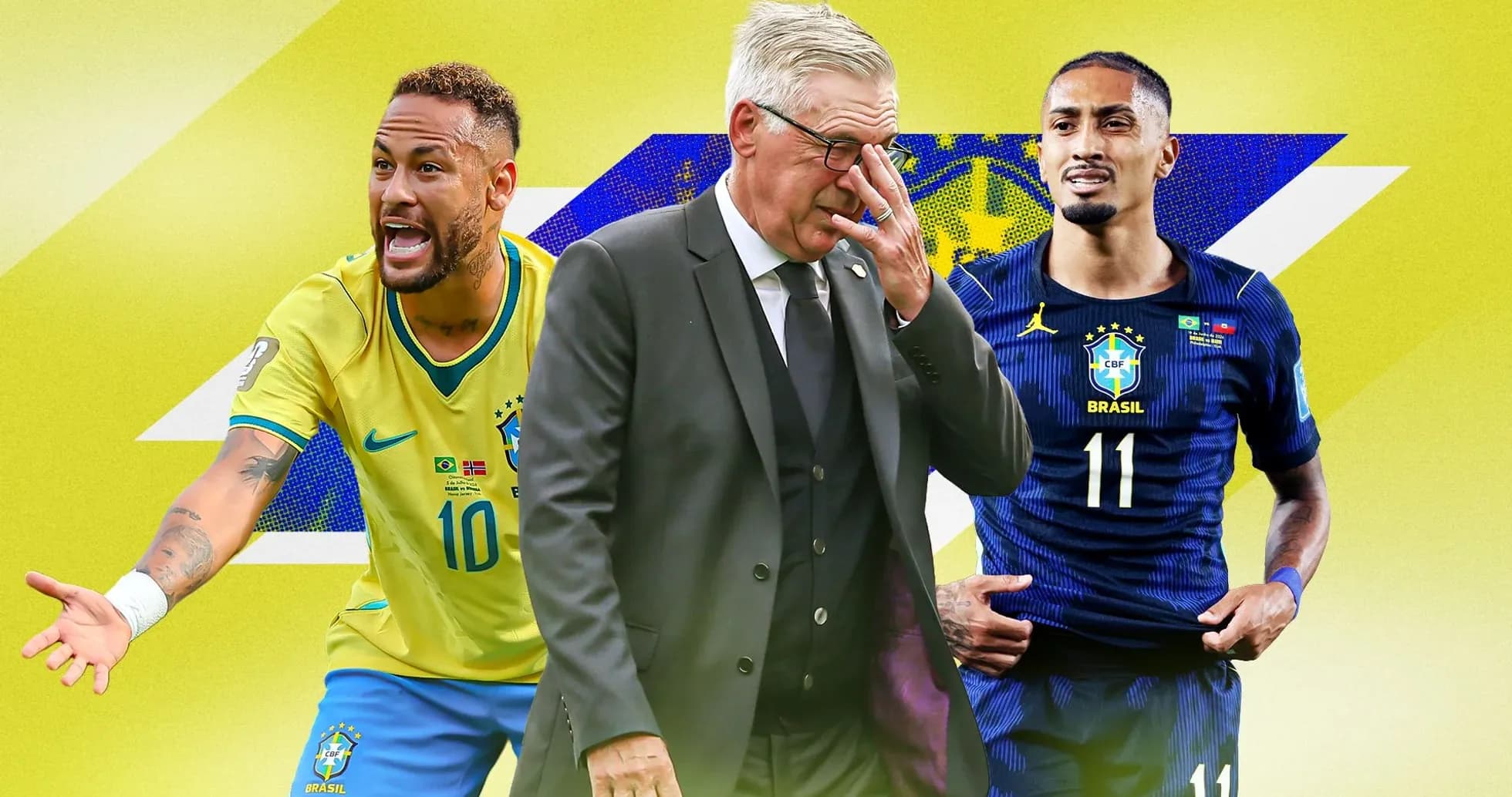 Neymar y jugador de Brasil con entrenador en medio