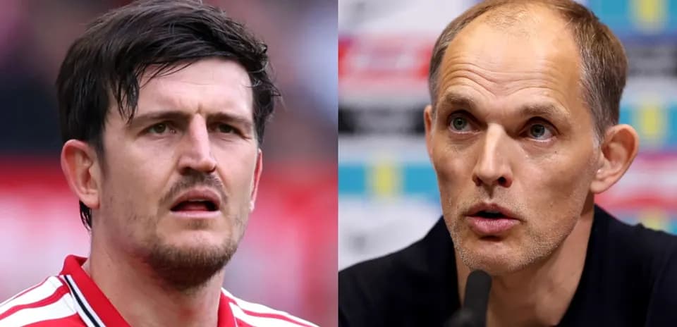 Harry Maguire and Thomas Tuchel during press conference