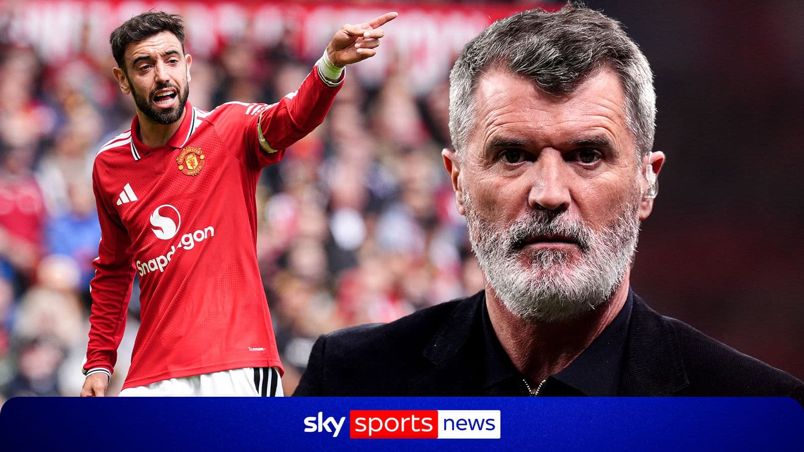 Bruno Fernandes señalando en un partido de Manchester United