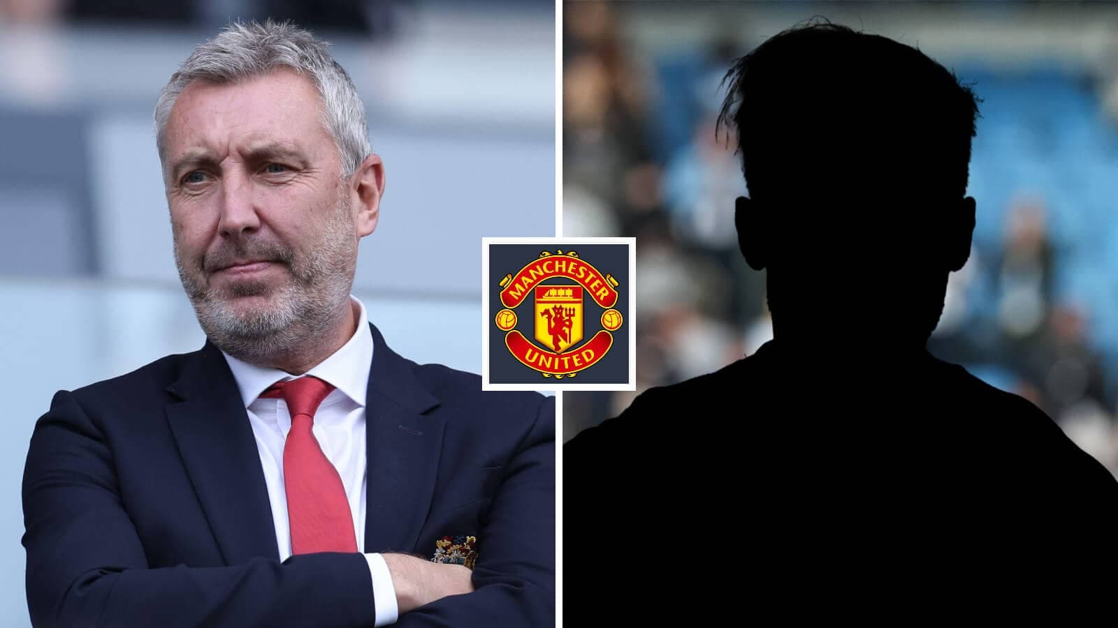 Entrenador y silueta de jugador con logo de Manchester United