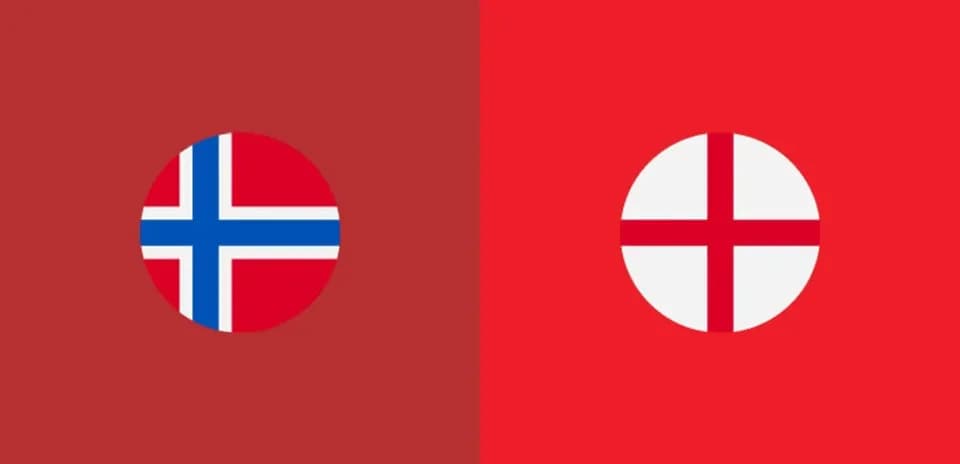 Banderas de Noruega y Inglaterra sobre fondo rojo
