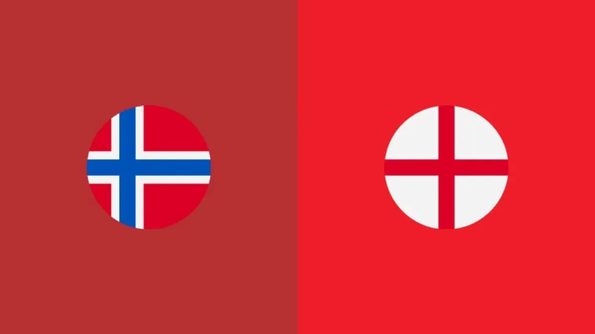 Banderas de Noruega y Inglaterra sobre fondo rojo
