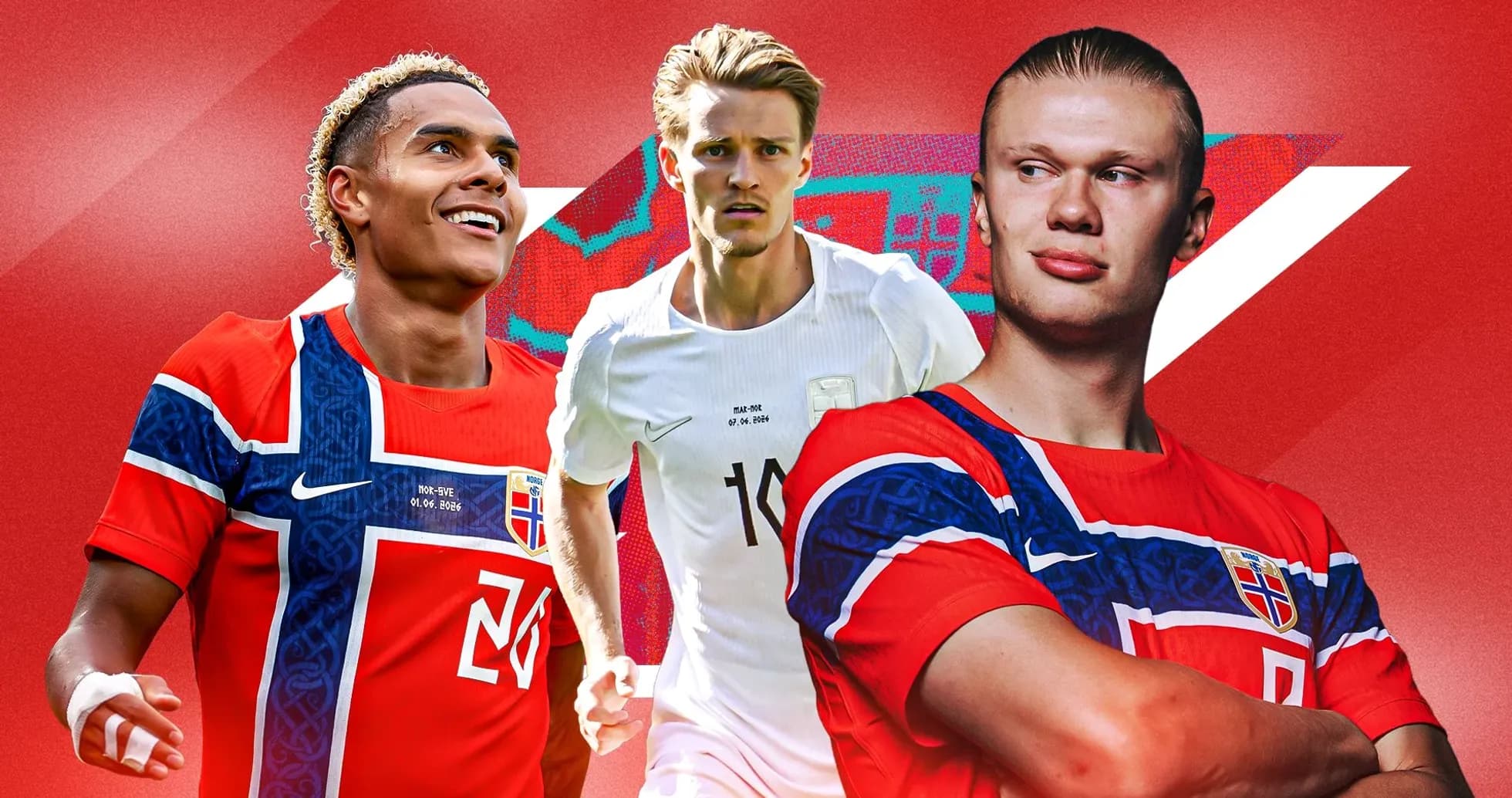 Jugadores noruegos posando en uniforme nacional de fútbol