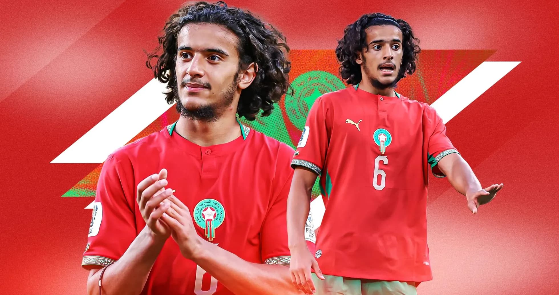 Jugador de Marruecos en uniforme rojo durante partido Jugador de Marruecos en uniforme rojo durante partido