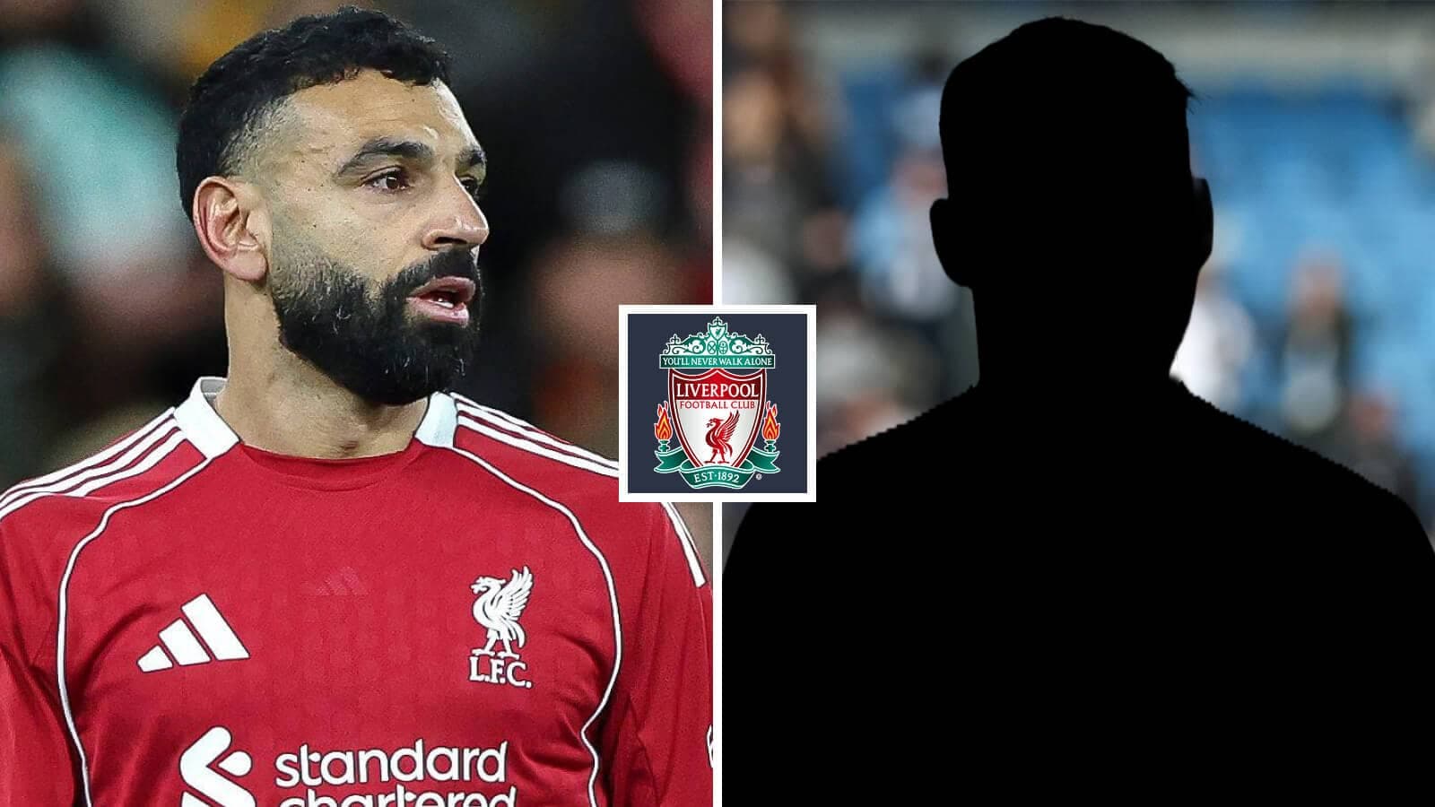 Mohamed Salah in Liverpool kit with silhouette Mohamed Salah in Liverpool kit with silhouette