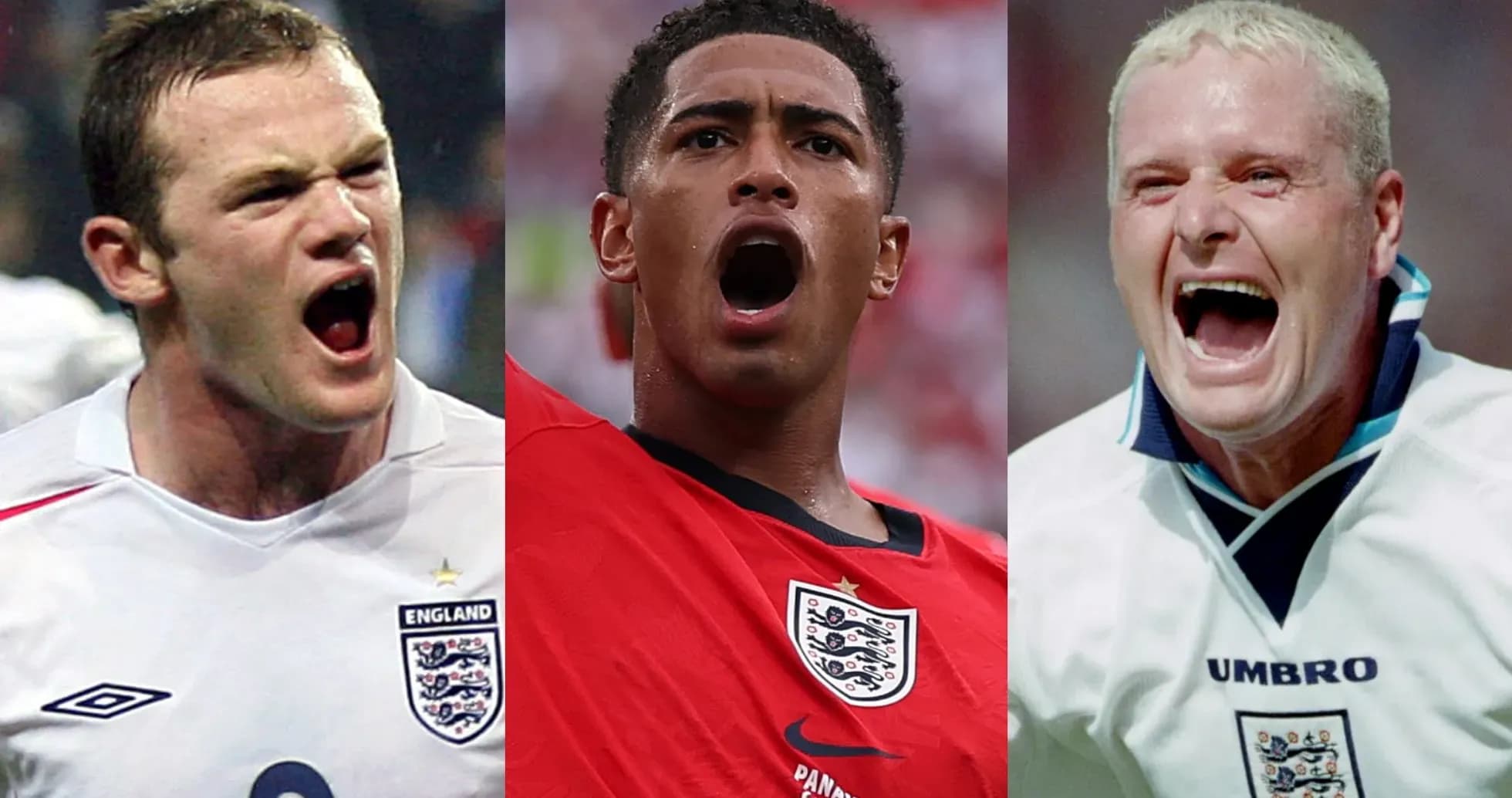 Tres jugadores de Inglaterra gritando en el campo Tres jugadores de Inglaterra gritando en el campo
