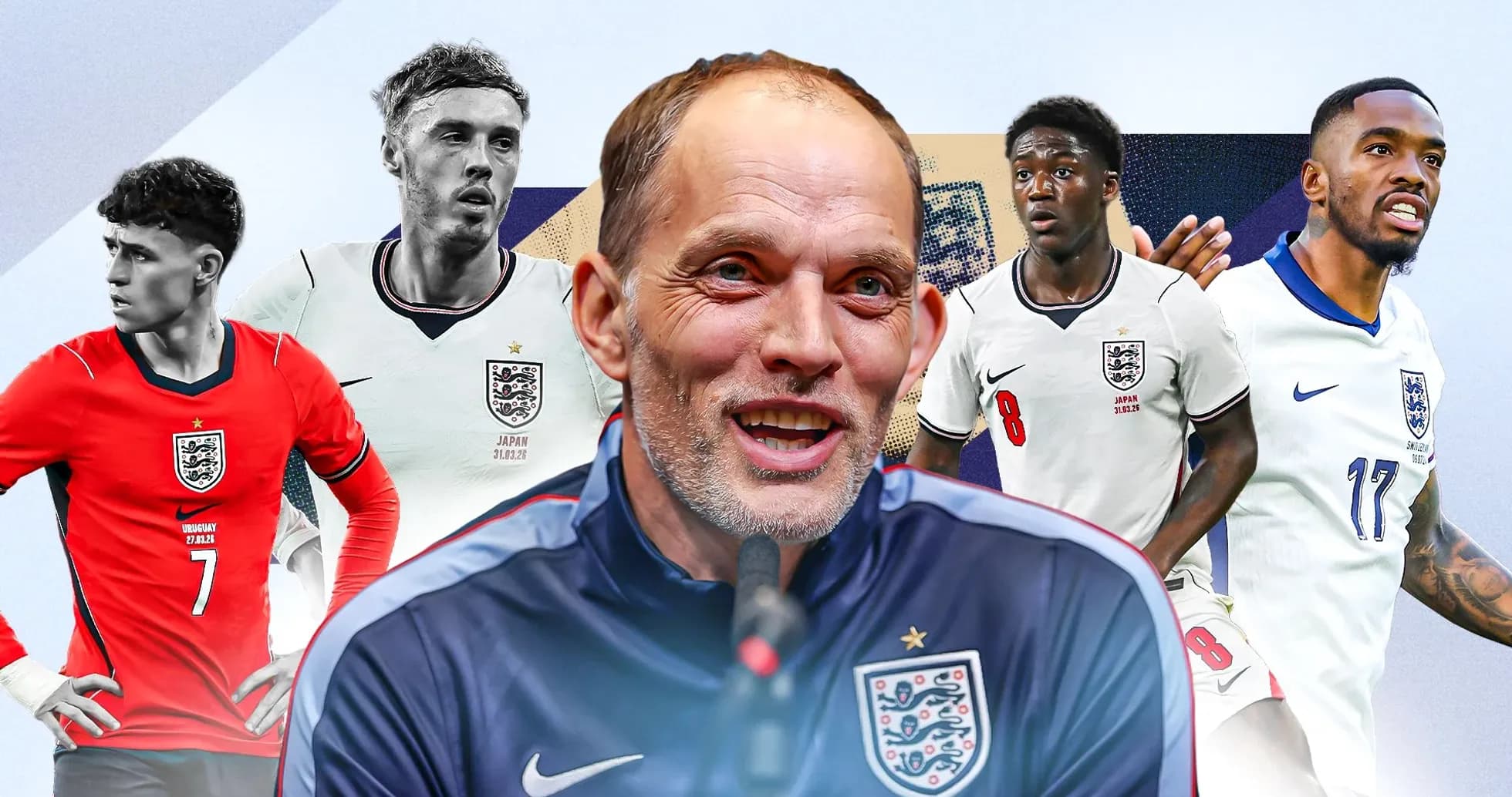 Entrenador y jugadores de Inglaterra en fondo gráfico Entrenador y jugadores de Inglaterra en fondo gráfico