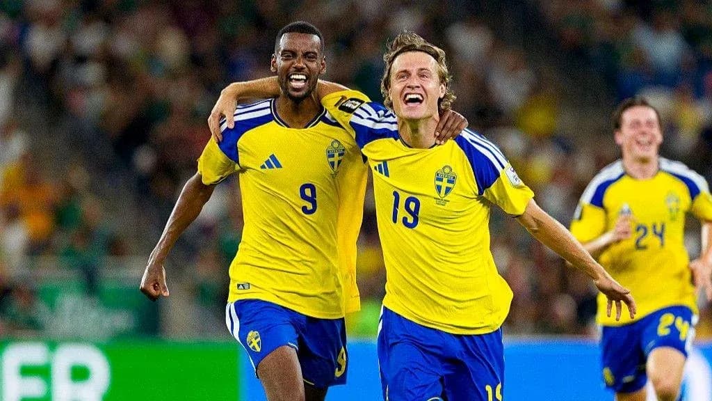 Jugadores de Suecia celebrando un gol en el partido Jugadores de Suecia celebrando un gol en el partido