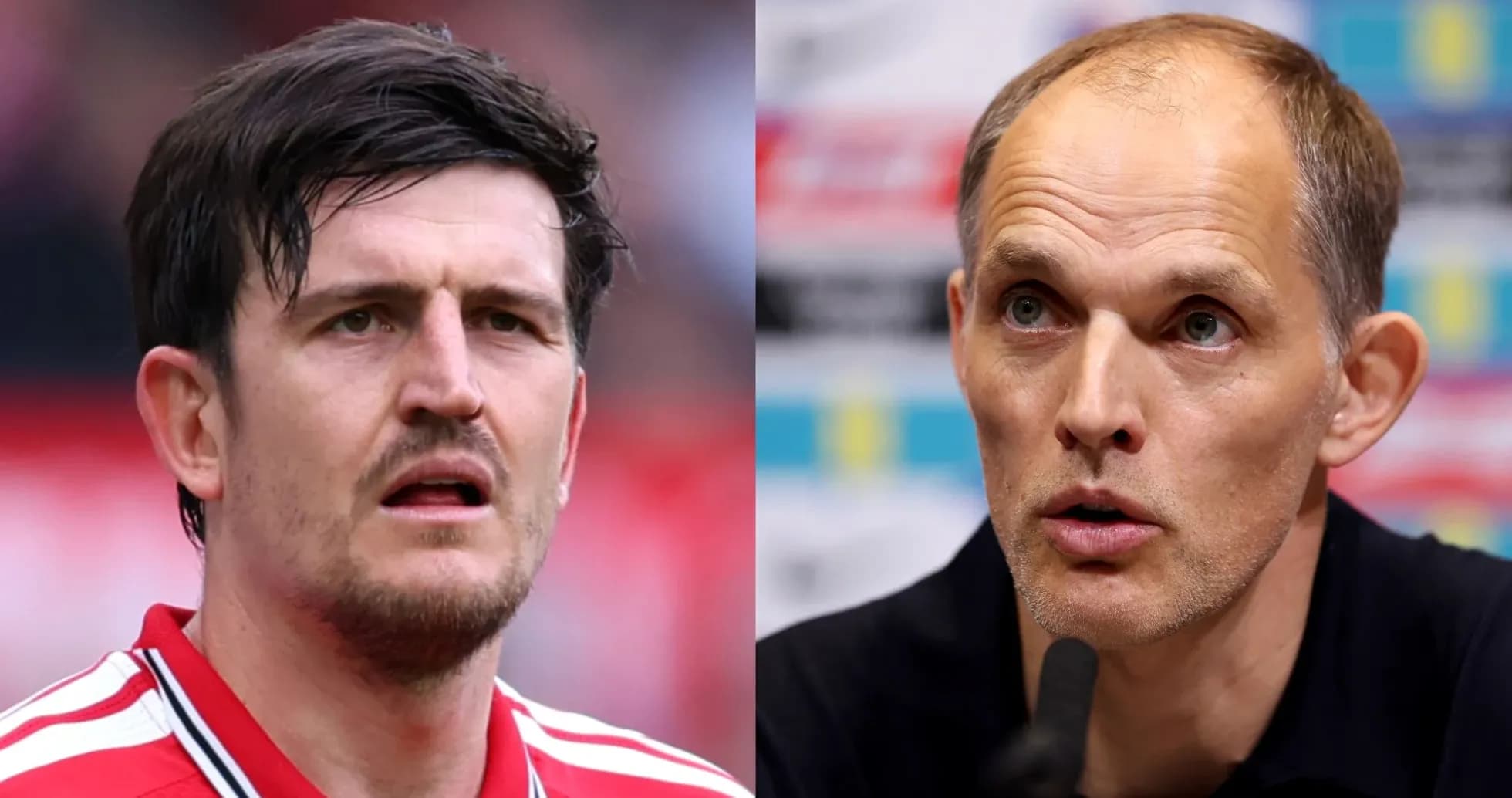 Harry Maguire and Thomas Tuchel during press conference Harry Maguire and Thomas Tuchel during press conference